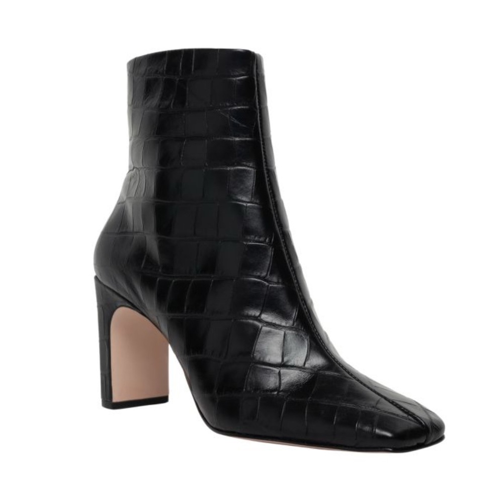 SCHUTZ Marion Square-Toe Croc-Embossed Leather Boots